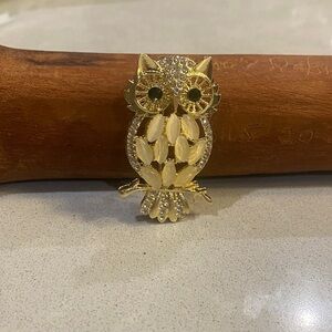 Gold Owl Brooch Pin with Cream Accents - Women's Jewelry NWOT